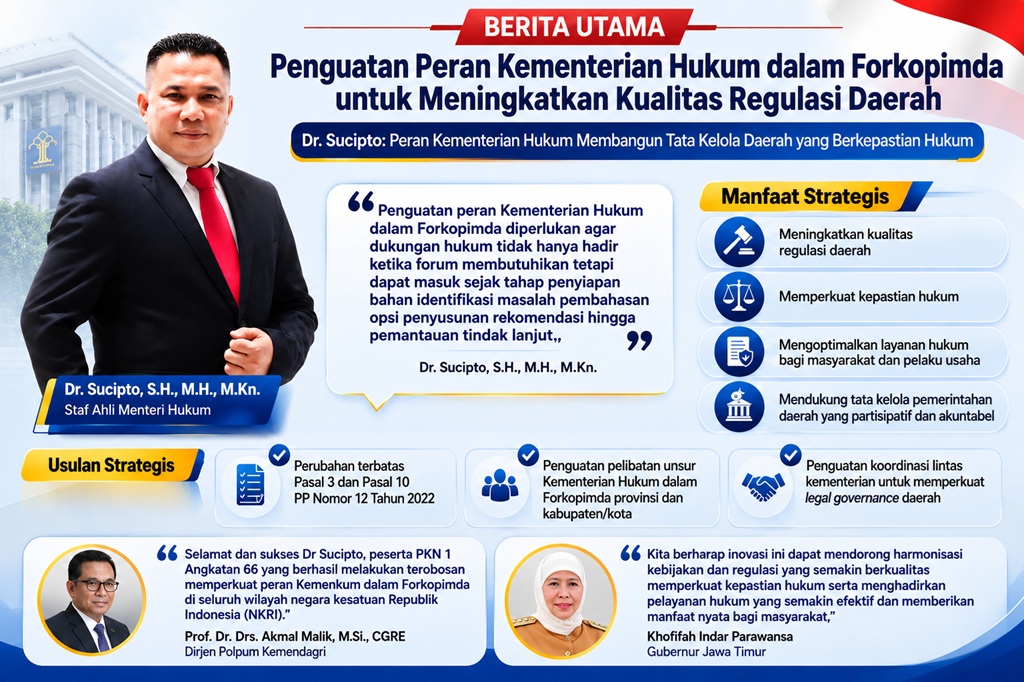 Dr. Sucipto: Penguatan Peran Kementerian Hukum dalam Forkopimda untuk Meningkatkan Kualitas Regulasi Daerah